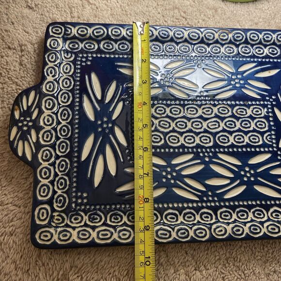 Temptations Rectangular Platter Serving Tray Platter  Embroidery Theme Navy - Picture 7 of 7